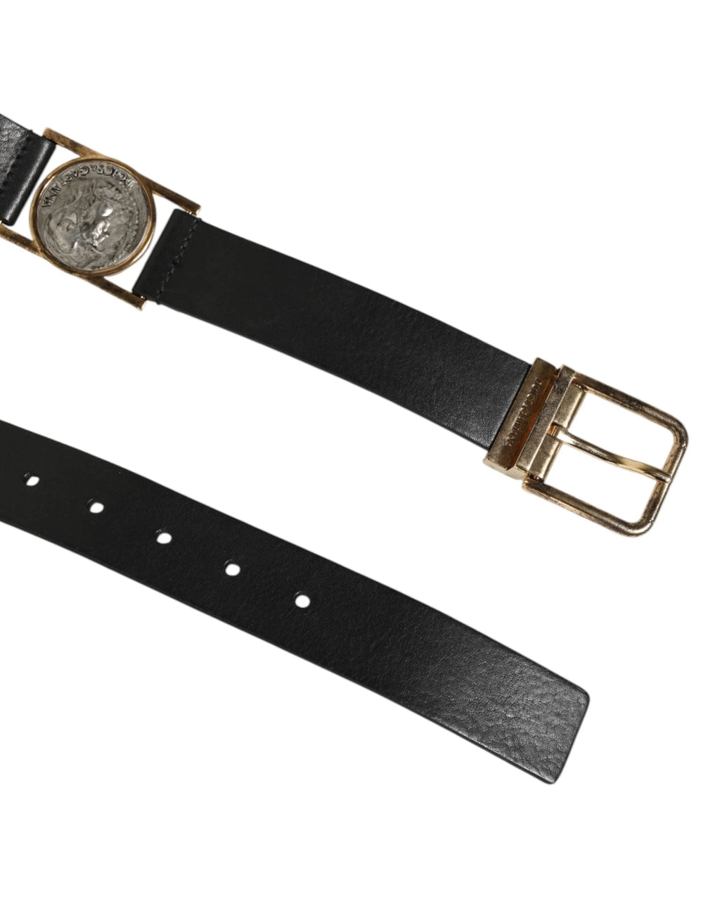 Dolce & Gabbana Black Leather Gold Silver Coin Buckle Belt - 90 cm / 36 Inches