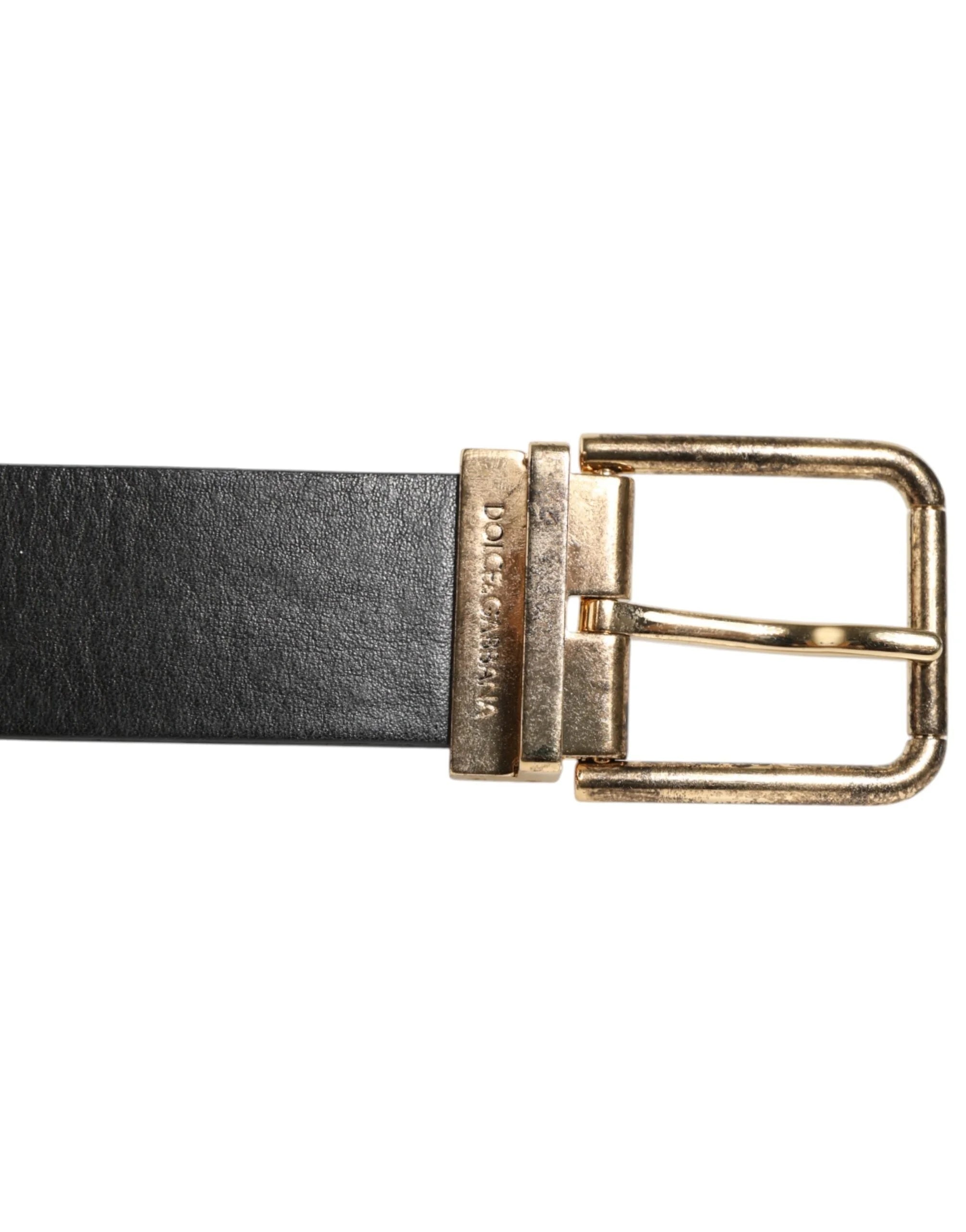 Dolce & Gabbana Black Leather Gold Silver Coin Buckle Belt - 90 cm / 36 Inches