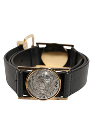 Dolce & Gabbana Black Leather Gold Silver Coin Buckle Belt - 90 cm / 36 Inches