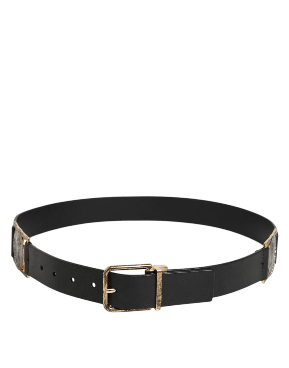 Dolce & Gabbana Black Leather Gold Silver Coin Buckle Belt - 90 cm / 36 Inches