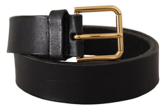 Dolce & Gabbana Black Leather Gold Tone Logo Metal Buckle Belt - 90 cm / 36 Inches - Belts
