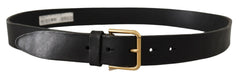 Dolce & Gabbana Black Leather Gold Tone Logo Metal Buckle Belt - 90 cm / 36 Inches - Belts