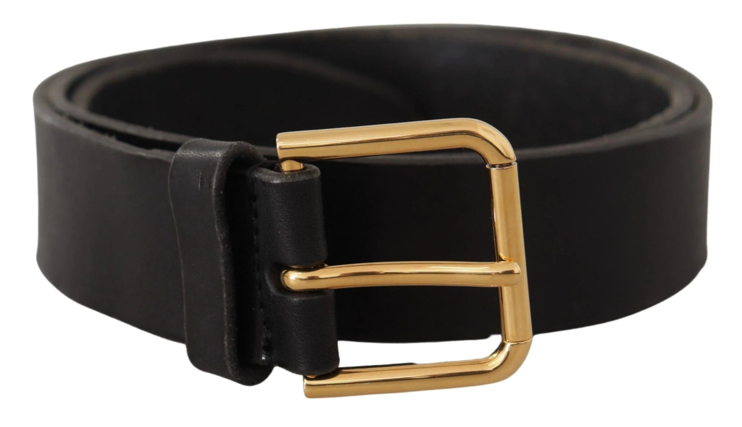 Dolce & Gabbana Black Leather Gold Tone Logo Metal Buckle Belt - 90 cm / 36 Inches - Belts