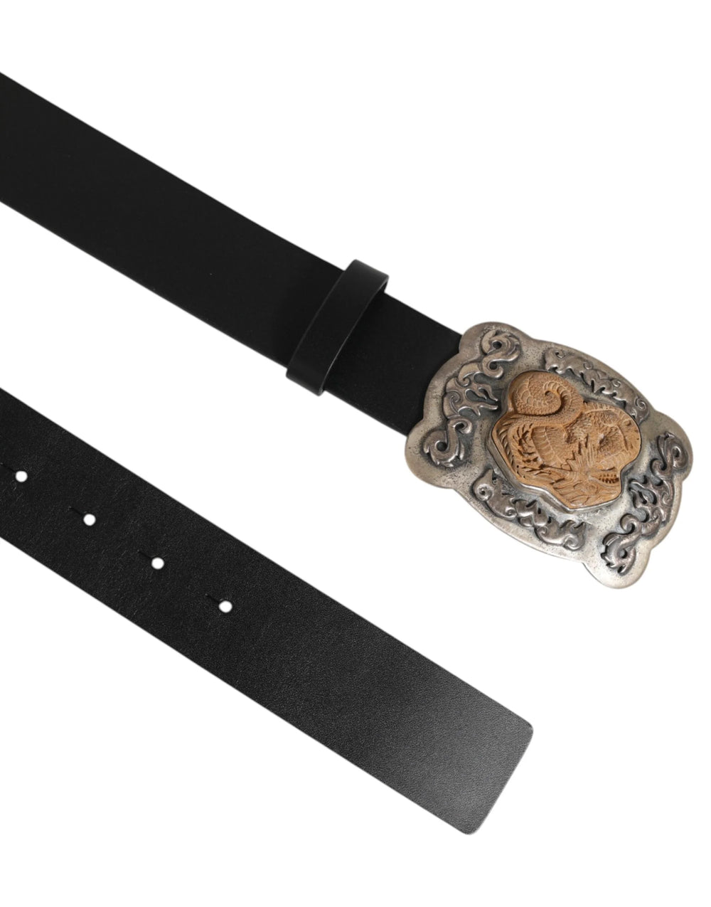 Dolce & Gabbana Black Leather Gothic Dragon Metal Buckle Belt - 100 cm / 40 Inches