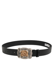 Dolce & Gabbana Black Leather Gothic Dragon Metal Buckle Belt - 100 cm / 40 Inches