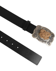 Dolce & Gabbana Black Leather Gothic Dragon Metal Buckle Belt - 100 cm / 40 Inches - Belts