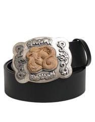 Dolce & Gabbana Black Leather Gothic Dragon Metal Buckle Belt - 100 cm / 40 Inches