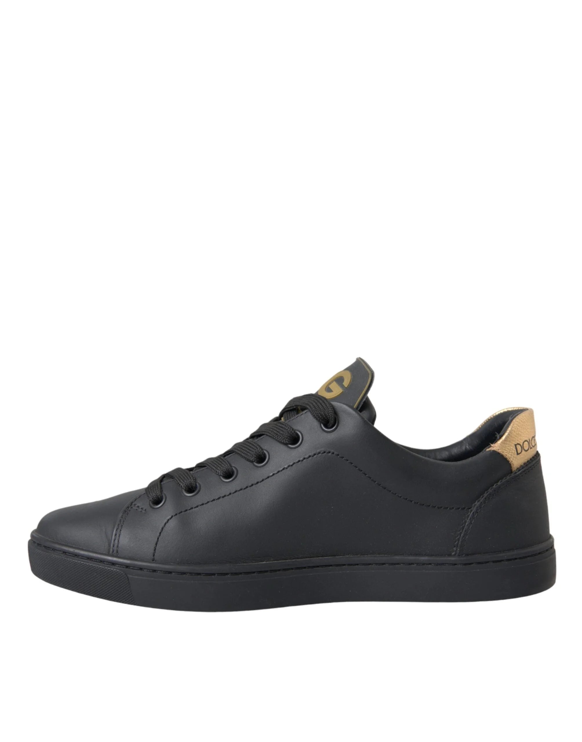 Dolce & Gabbana Black Leather Heart Embellished Sneakers Shoes - Sneakers