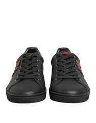 Dolce & Gabbana Black Leather Heart Embellished Sneakers Shoes