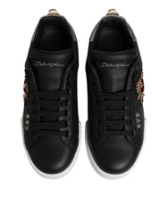 Dolce & Gabbana Black Leather Heart Embellished Sneakers Shoes - EU 39.5 | US 6.5