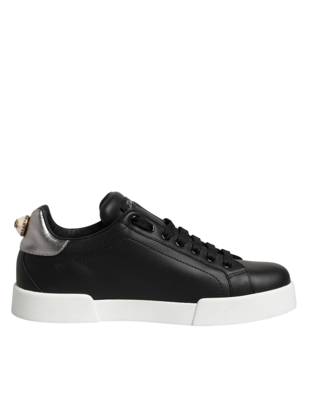Dolce & Gabbana Black Leather Heart Embellished Sneakers Shoes - EU 39.5 | US 6.5