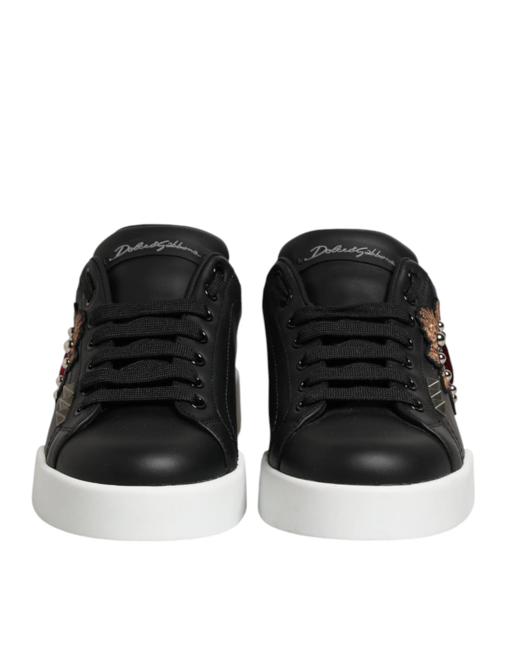Dolce & Gabbana Black Leather Heart Embellished Sneakers Shoes - EU 39.5 | US 6.5