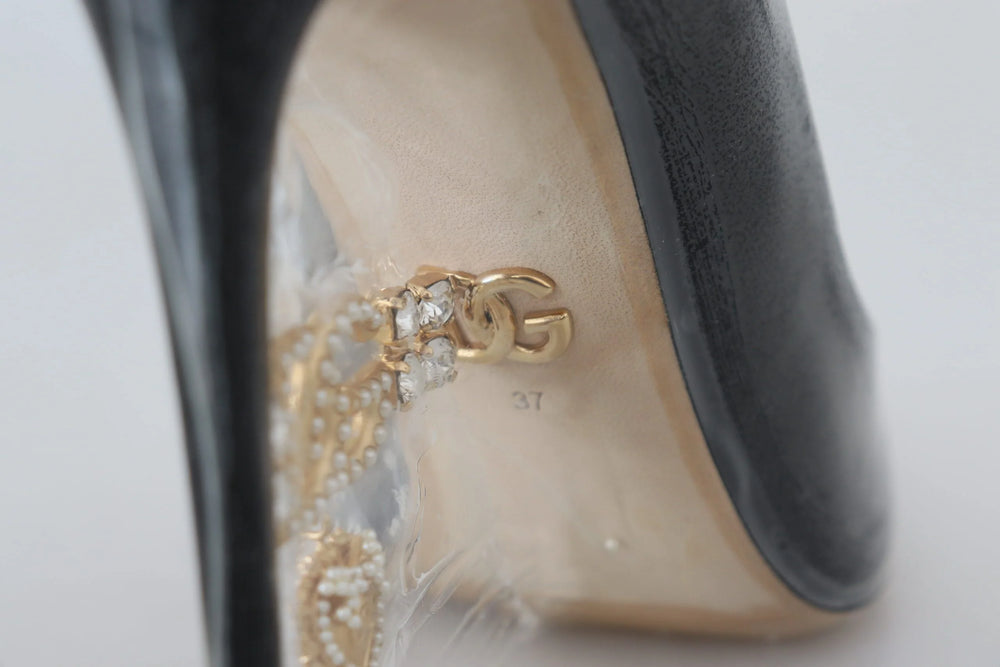 Dolce & Gabbana Black Leather Heels Pumps Plastic Wrapped Shoes - EU36/US5.5