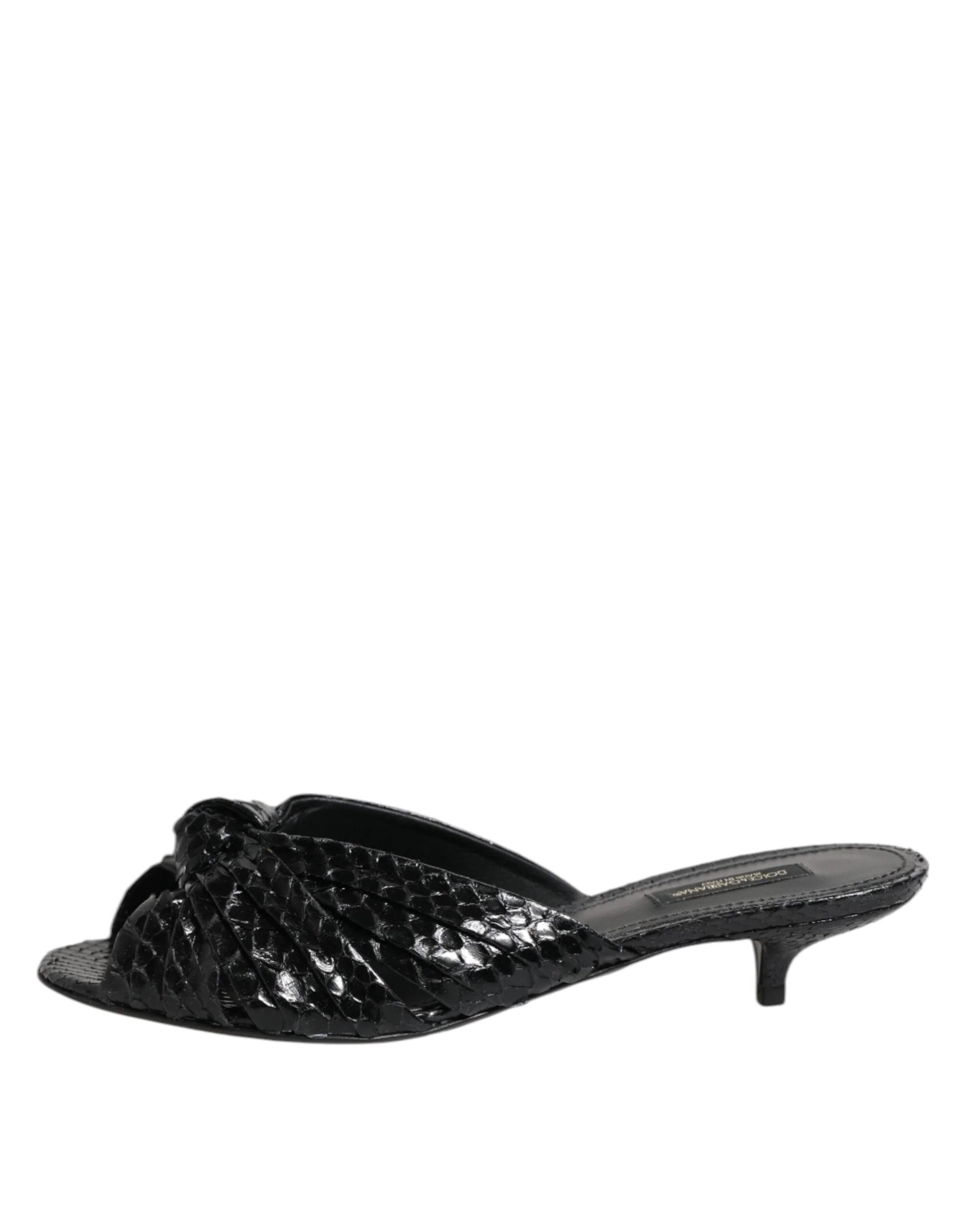 Dolce & Gabbana Black Leather Heels Slides Sandals Shoes - Heels