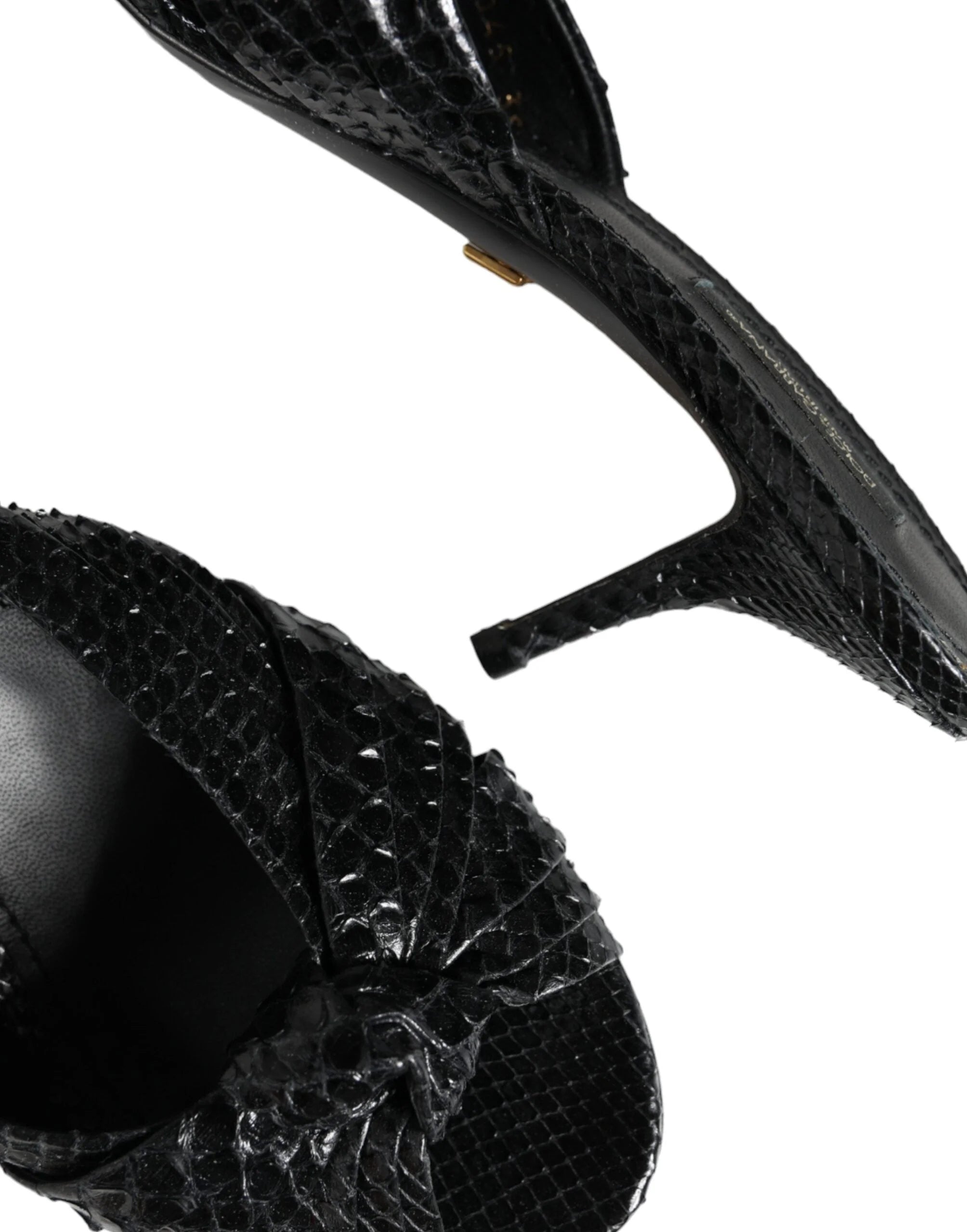 Dolce & Gabbana Black Leather Heels Slides Sandals Shoes - Sandals