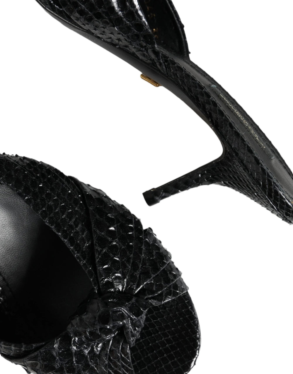 Dolce & Gabbana Black Leather Heels Slides Sandals Shoes - Sandals