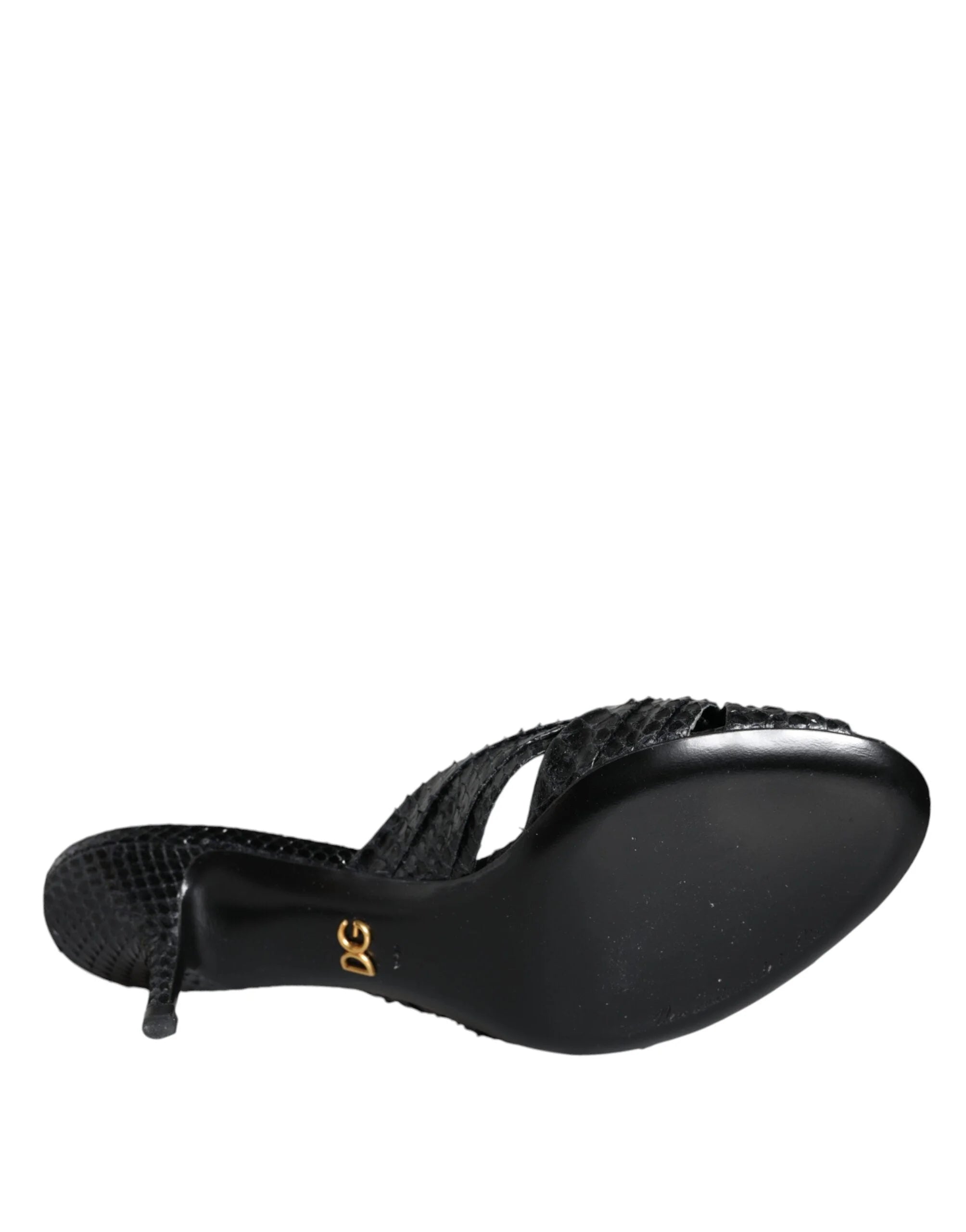 Dolce & Gabbana Black Leather Heels Slides Sandals Shoes - Sandals