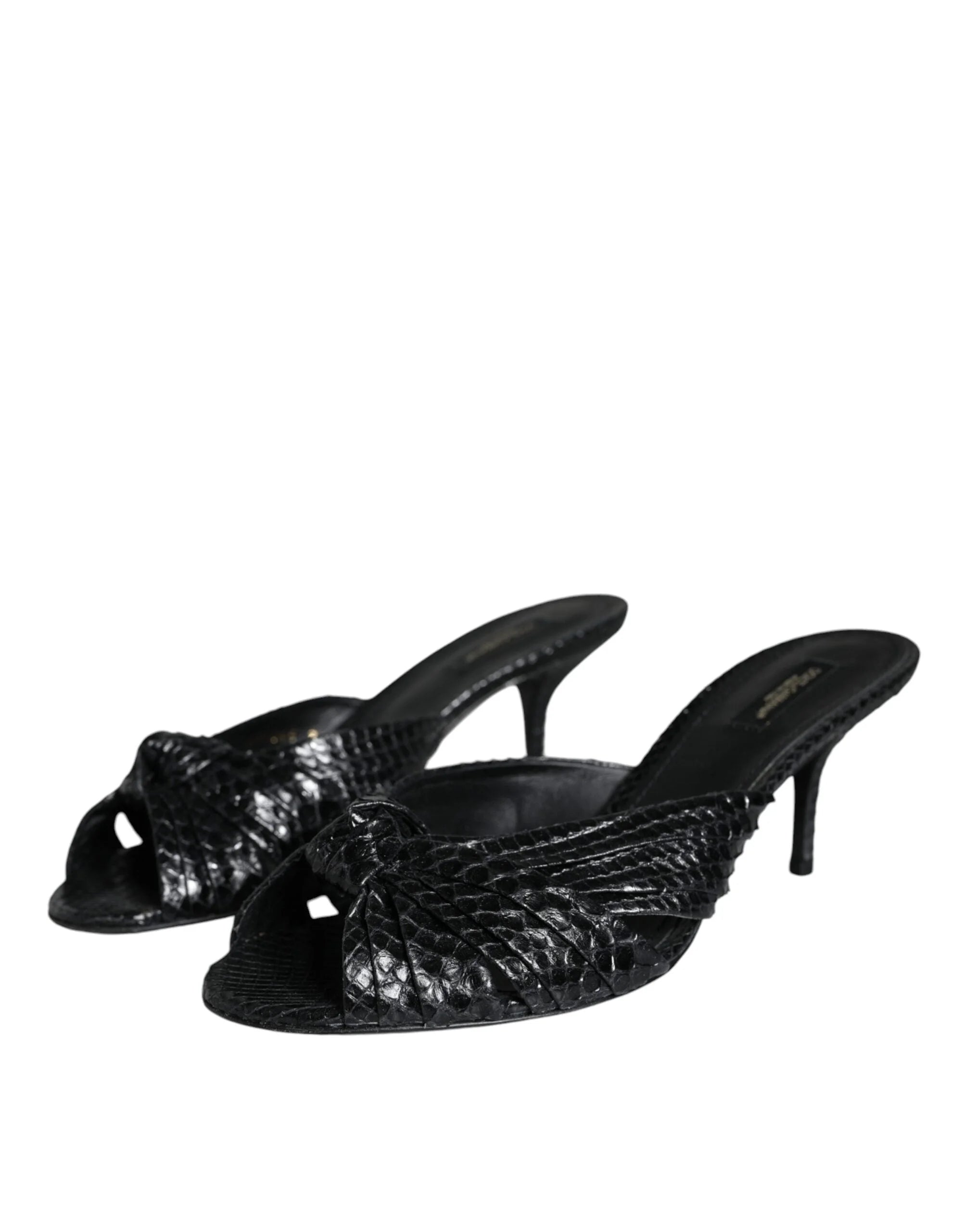 Dolce & Gabbana Black Leather Heels Slides Sandals Shoes - Sandals