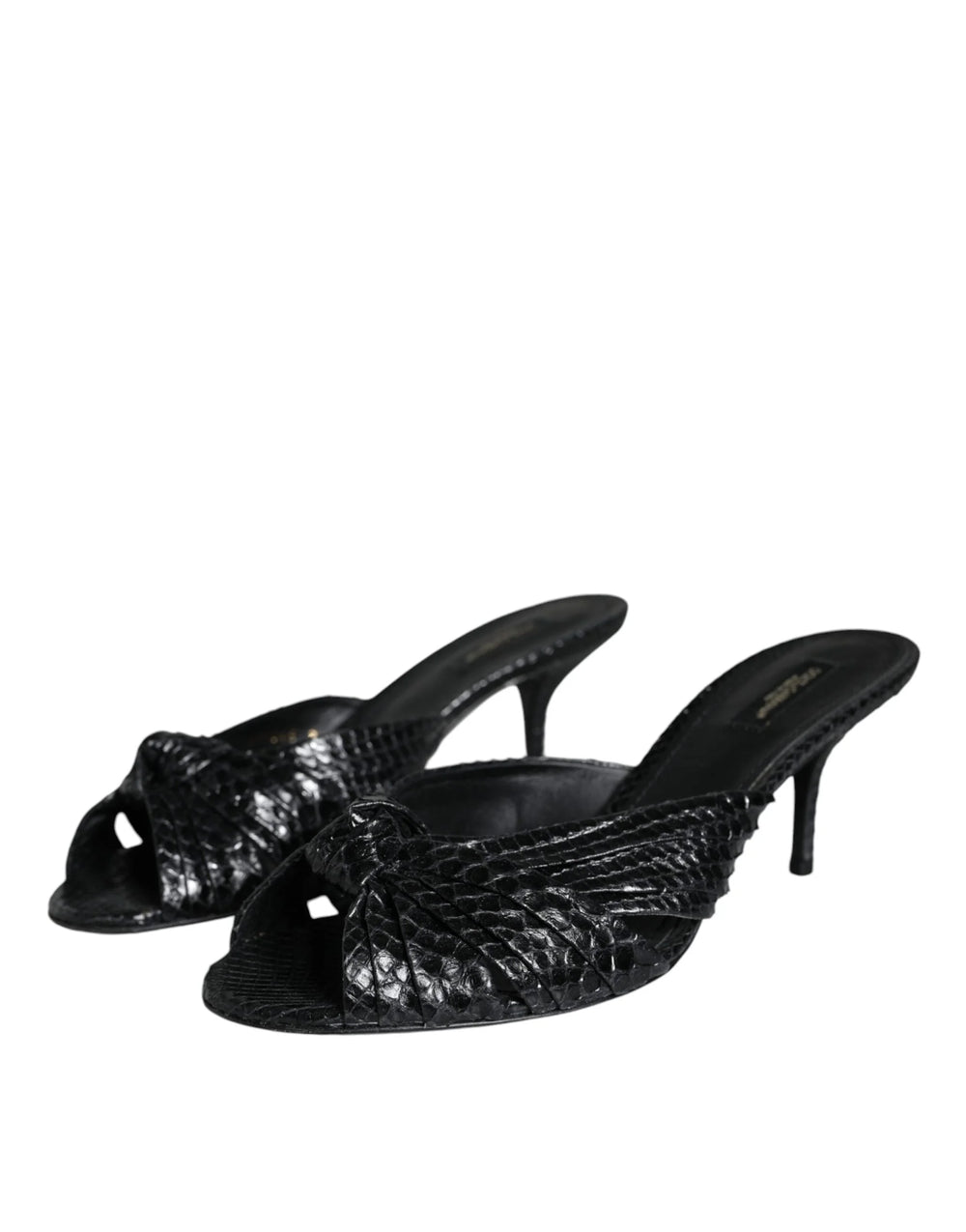 Dolce & Gabbana Black Leather Heels Slides Sandals Shoes - Sandals