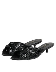 Dolce & Gabbana Black Leather Heels Slides Sandals Shoes - Heels
