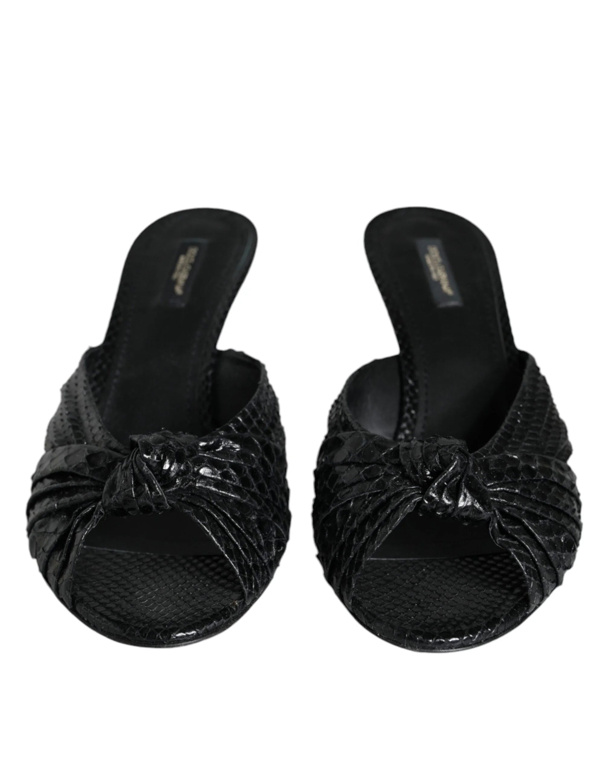 Dolce & Gabbana Black Leather Heels Slides Sandals Shoes - Sandals