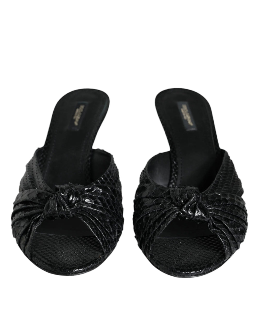 Dolce & Gabbana Black Leather Heels Slides Sandals Shoes - Sandals