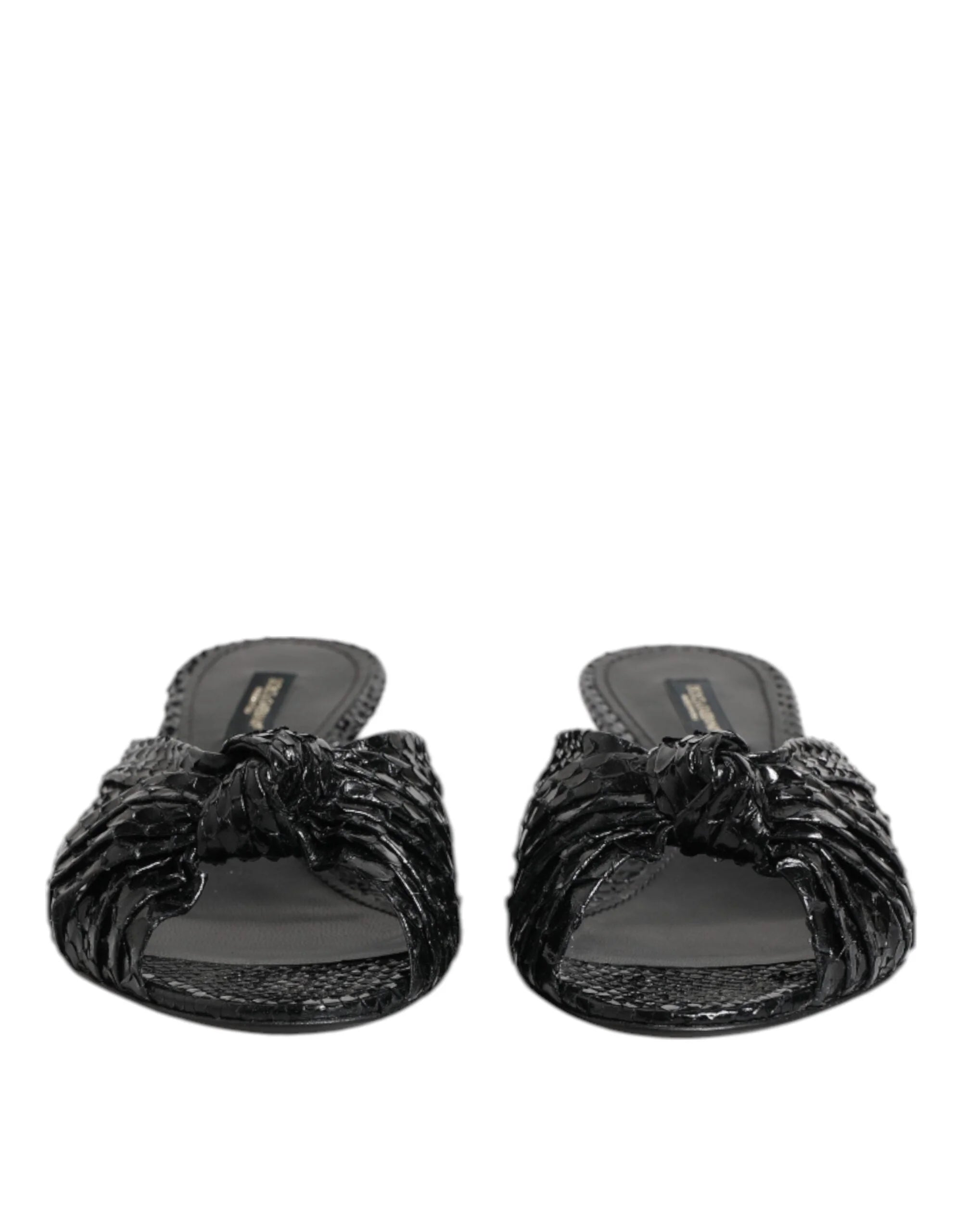 Dolce & Gabbana Black Leather Heels Slides Sandals Shoes - Heels
