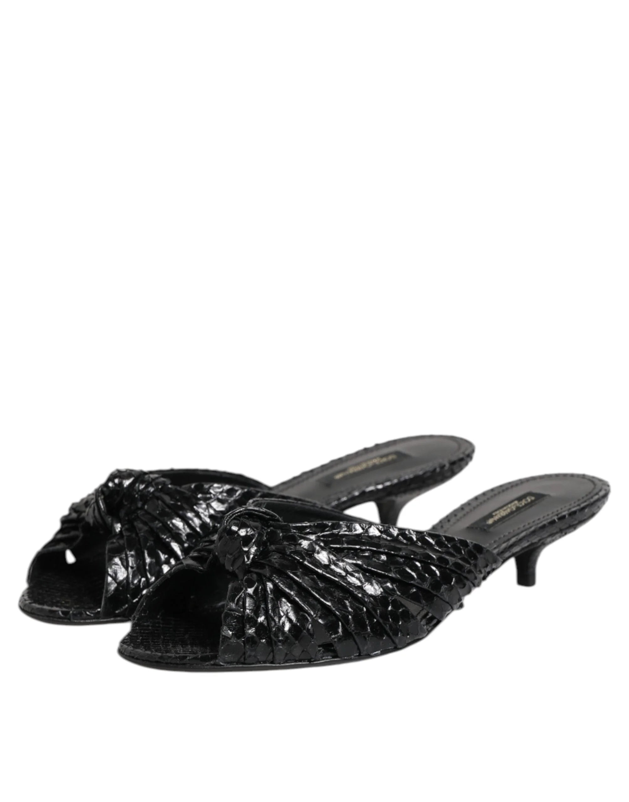 Dolce & Gabbana Black Leather Heels Slides Sandals Shoes - EU36/US5.5