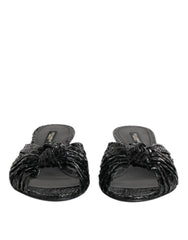 Dolce & Gabbana Black Leather Heels Slides Sandals Shoes - EU36/US5.5