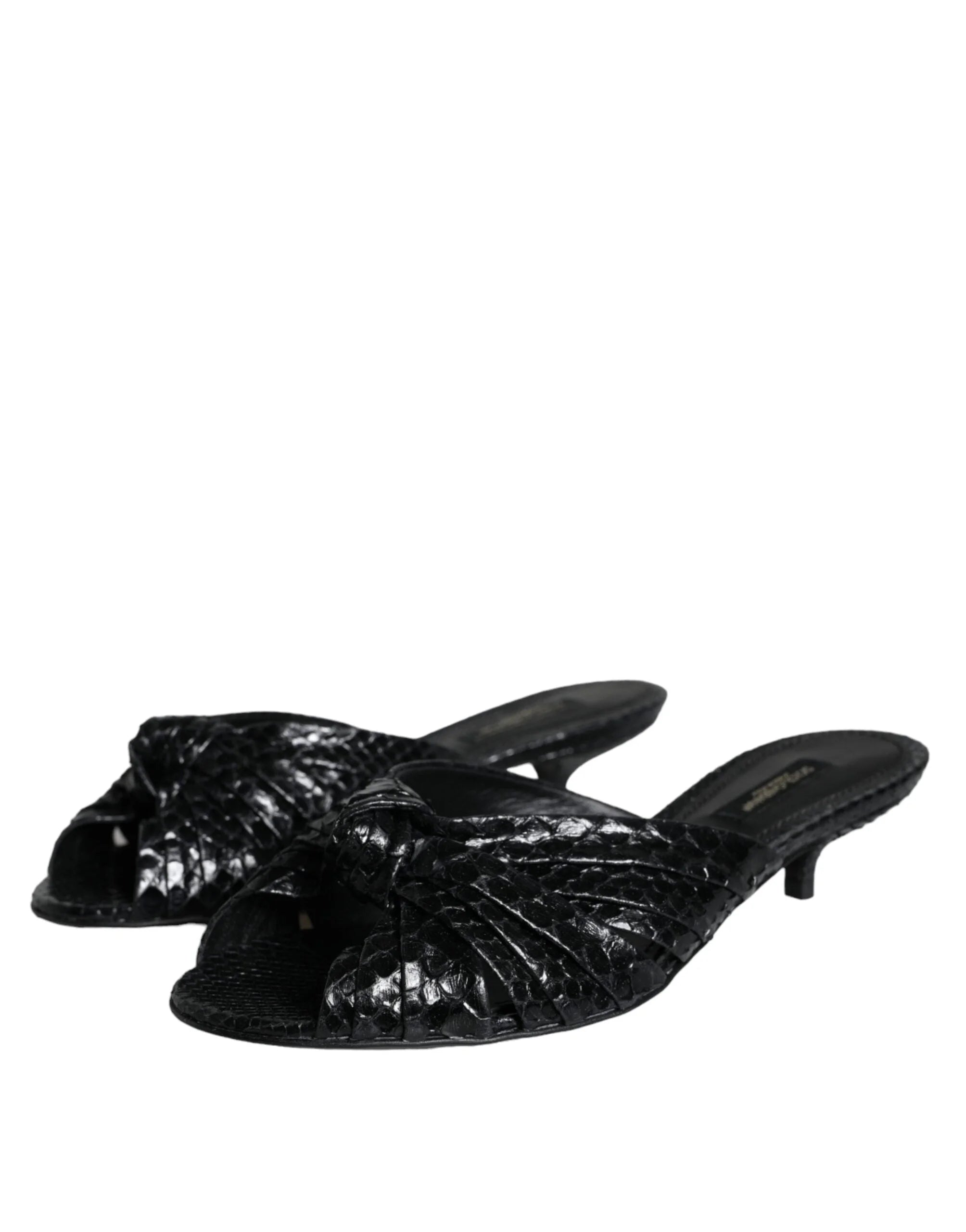 Dolce & Gabbana Black Leather Heels Slides Sandals Shoes - EU37/US6.5 - Sandals