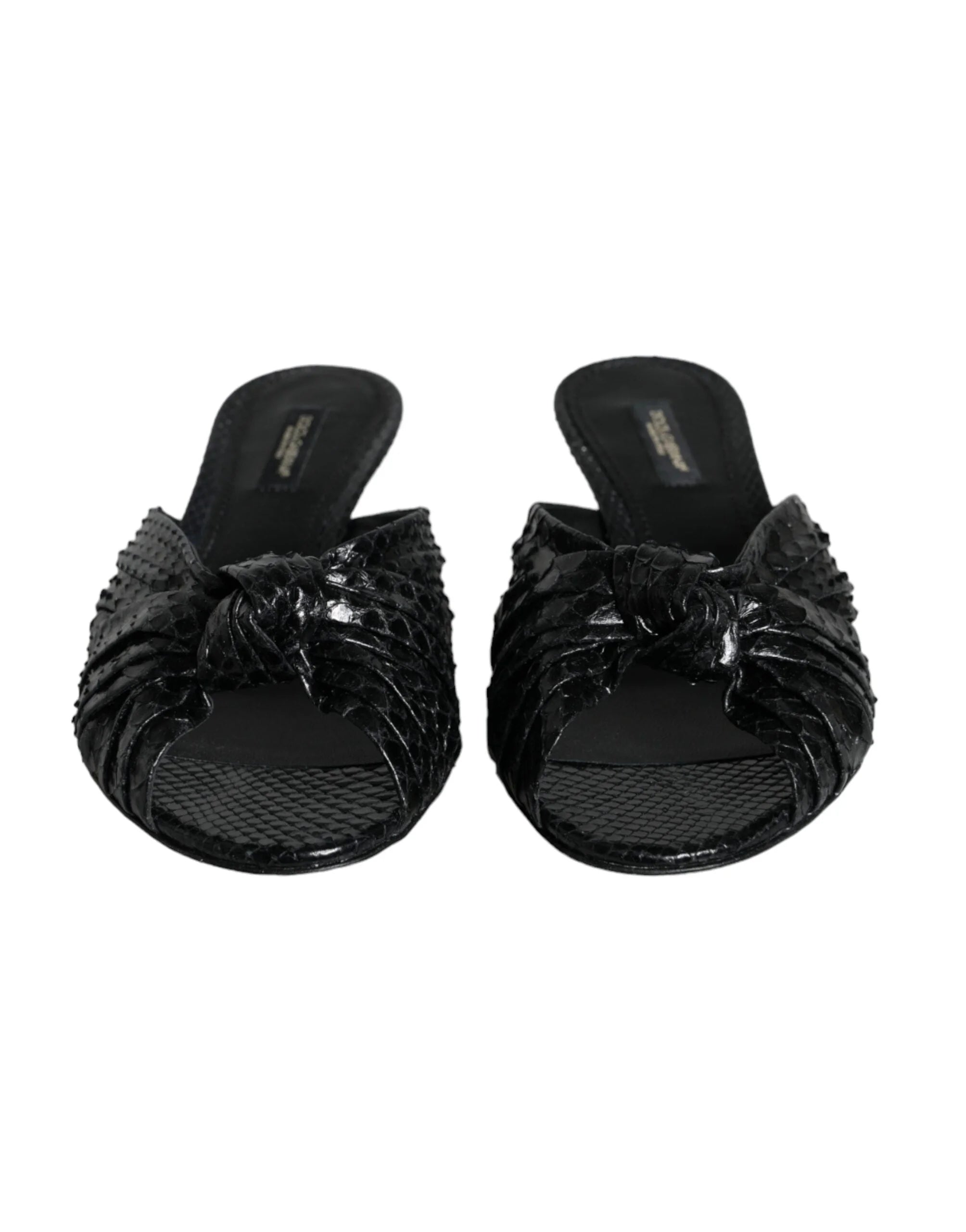 Dolce & Gabbana Black Leather Heels Slides Sandals Shoes - EU37/US6.5 - Sandals