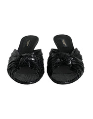 Dolce & Gabbana Black Leather Heels Slides Sandals Shoes - EU37/US6.5 - Sandals