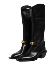 Dolce & Gabbana Black Leather High Boots Flats Shoes - EU43/US10 - Boots