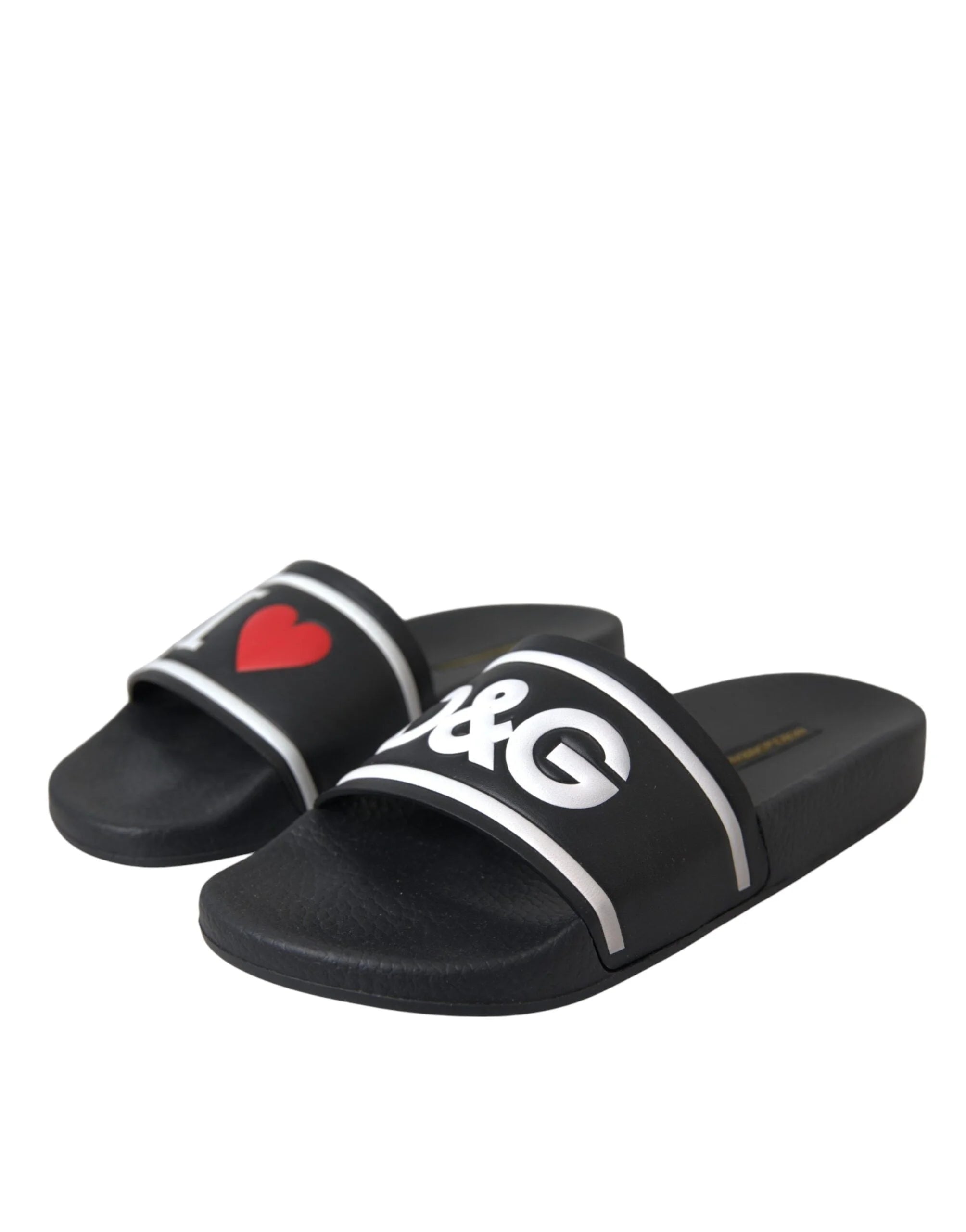 Dolce & Gabbana Black Leather I Love D&G Sandals Slides Shoes - EU36/US5.5 - Sandals