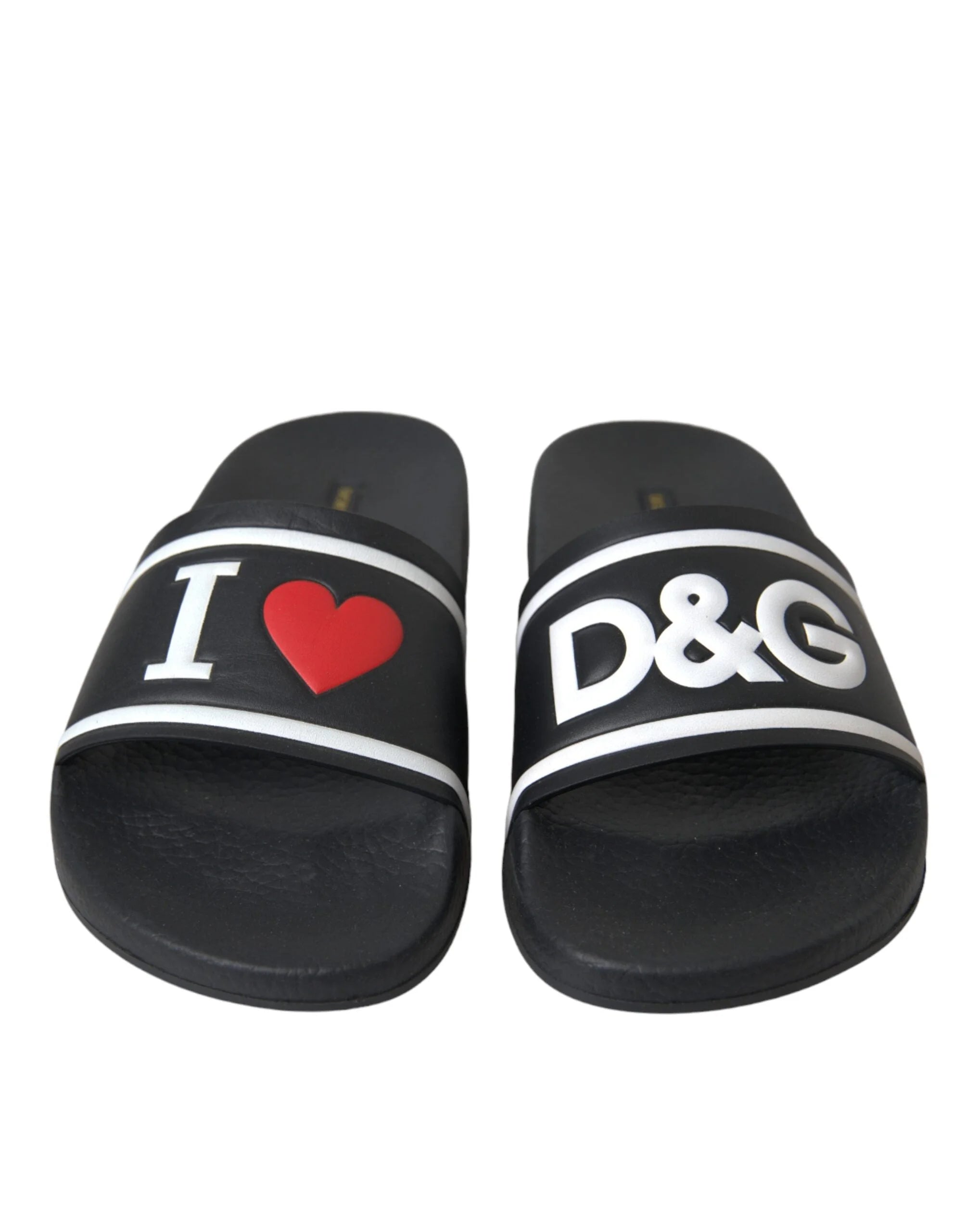 Dolce & Gabbana Black Leather I Love D&G Sandals Slides Shoes - EU36/US5.5 - Sandals