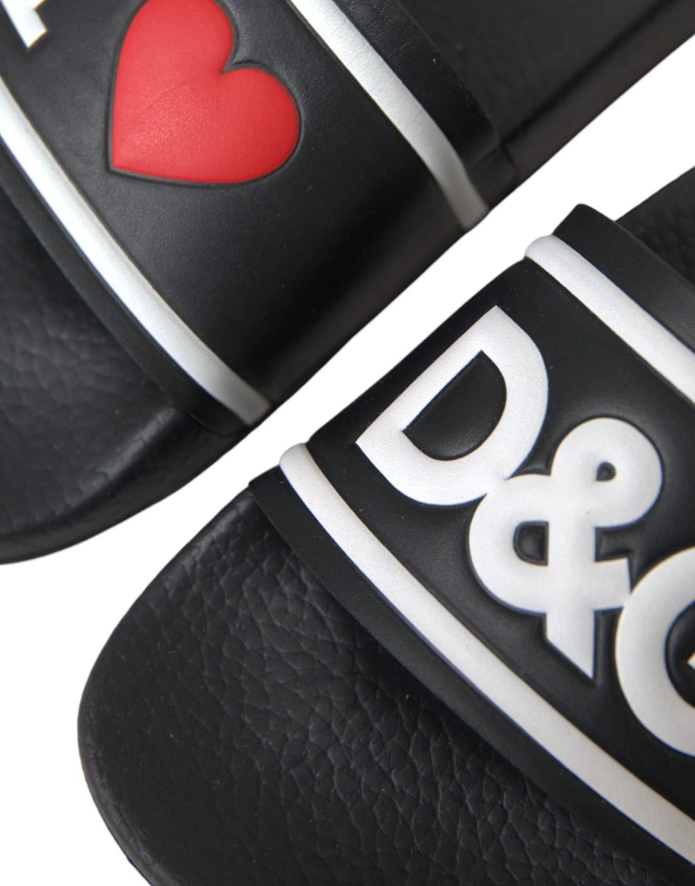 Dolce & Gabbana Black Leather I Love D&G Sandals Slides Shoes - EU36/US5.5 - Sandals