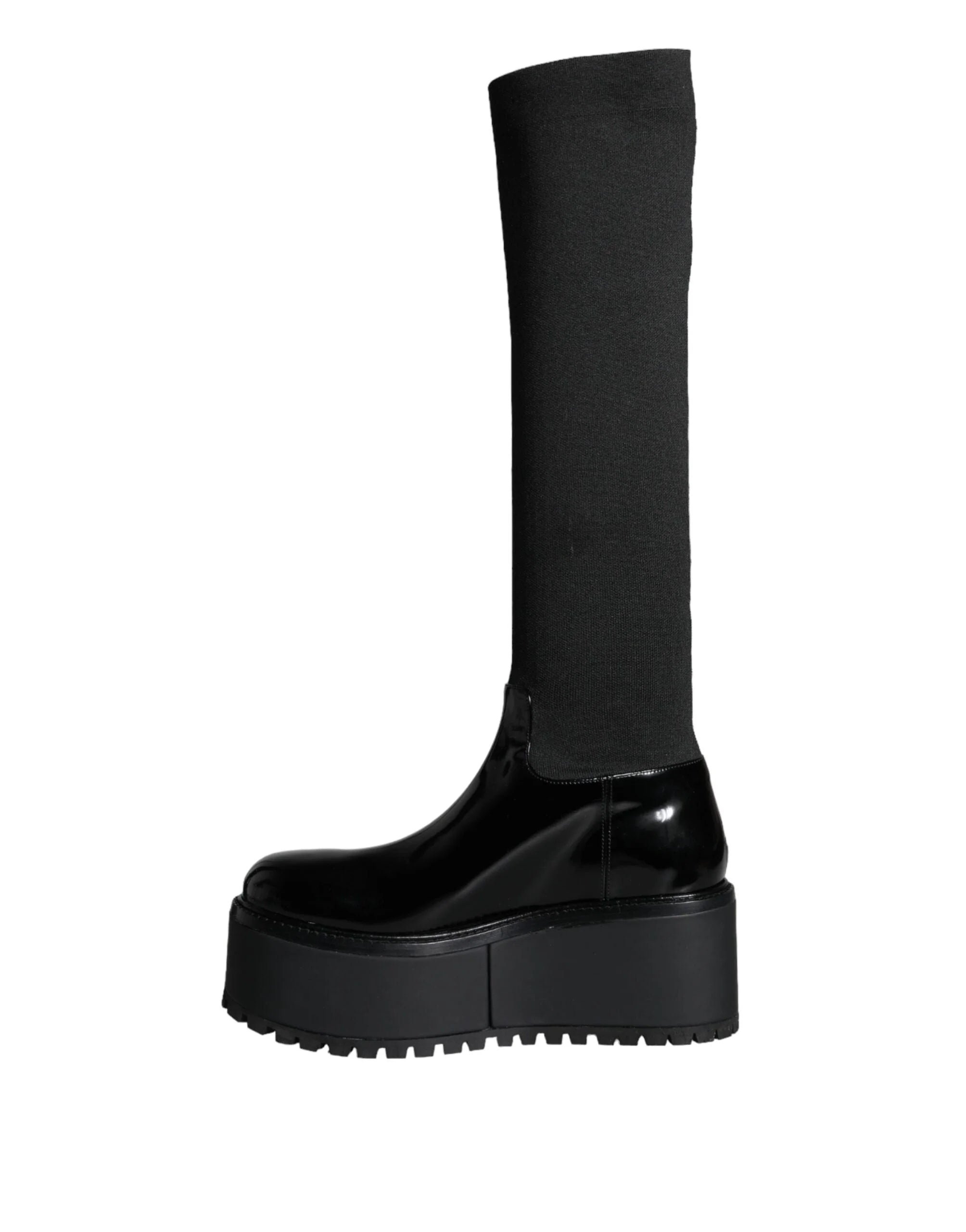 Dolce & Gabbana Black Leather Jersey Knee High Boots Shoes - EU39/US8.5 - Boots