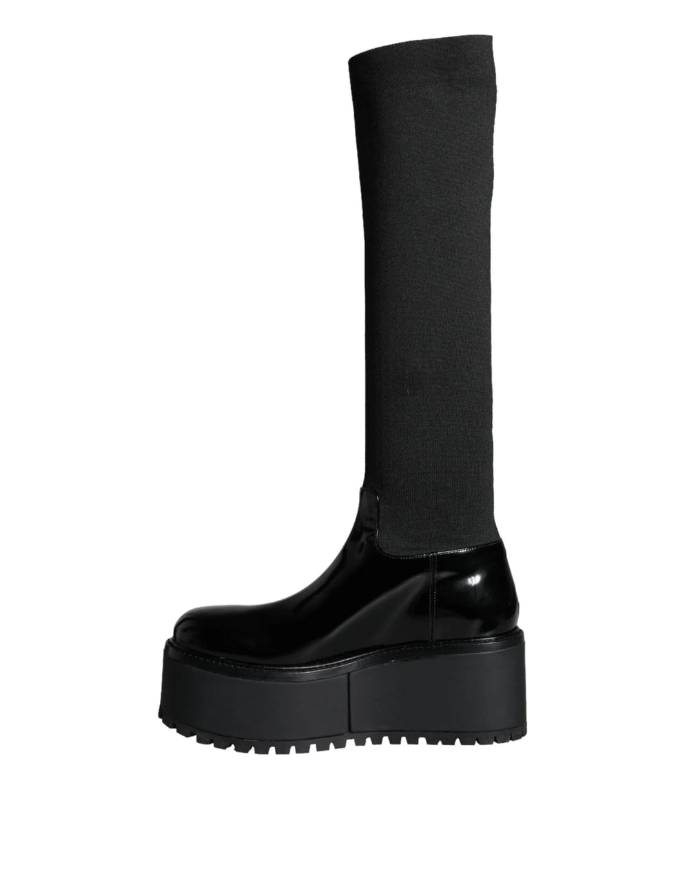 Dolce & Gabbana Black Leather Jersey Knee High Boots Shoes - EU39/US8.5 - Boots