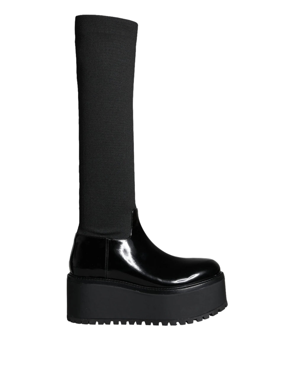 Dolce & Gabbana Black Leather Jersey Knee High Boots Shoes - EU39/US8.5 - Boots