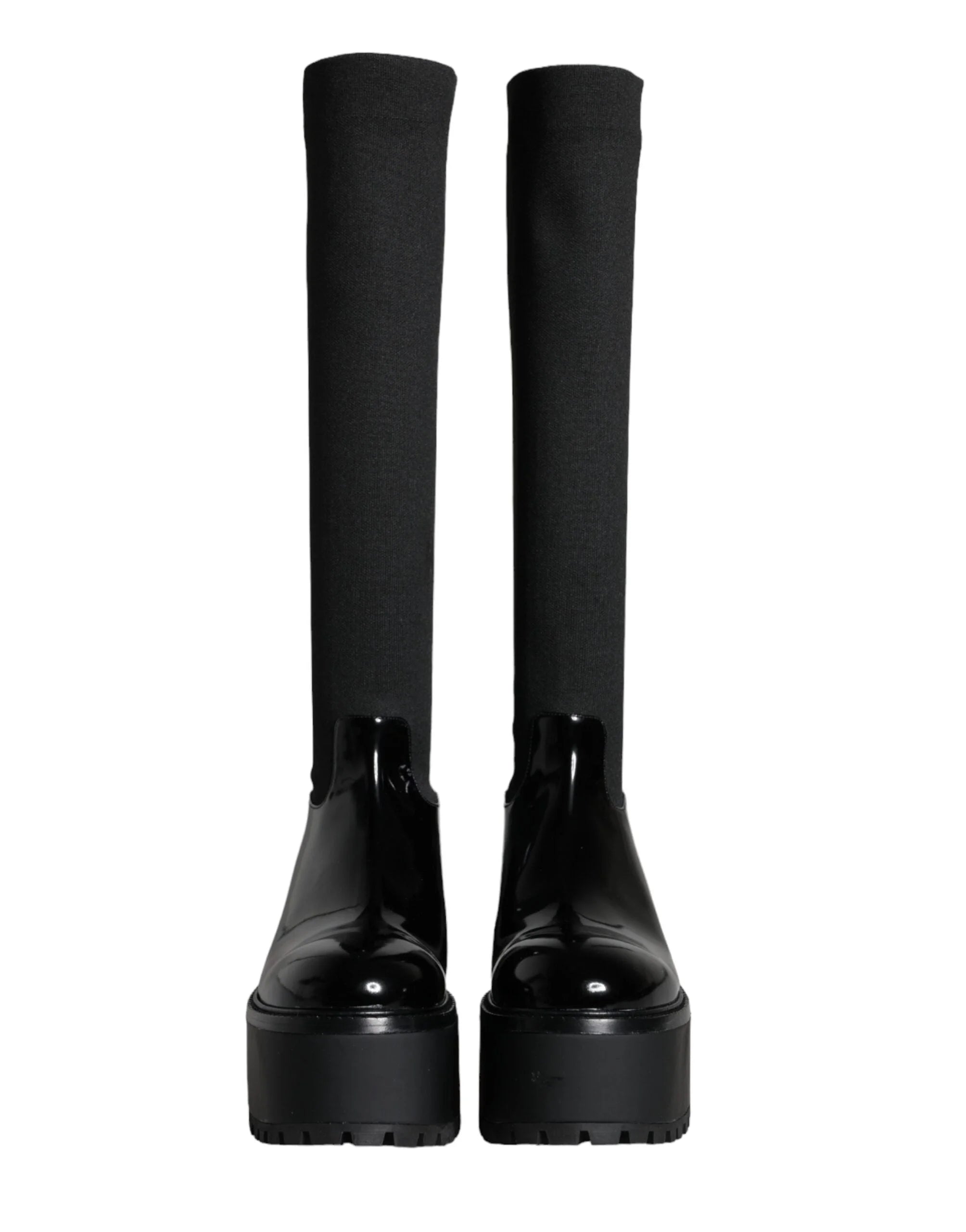 Dolce & Gabbana Black Leather Jersey Knee High Boots Shoes - EU39/US8.5 - Boots