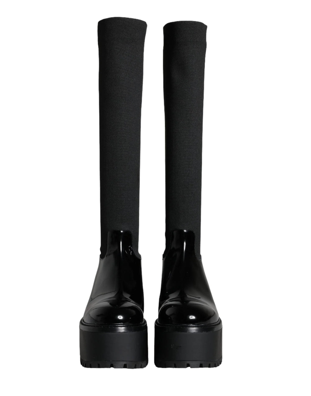 Dolce & Gabbana Black Leather Jersey Knee High Boots Shoes - EU39/US8.5 - Boots