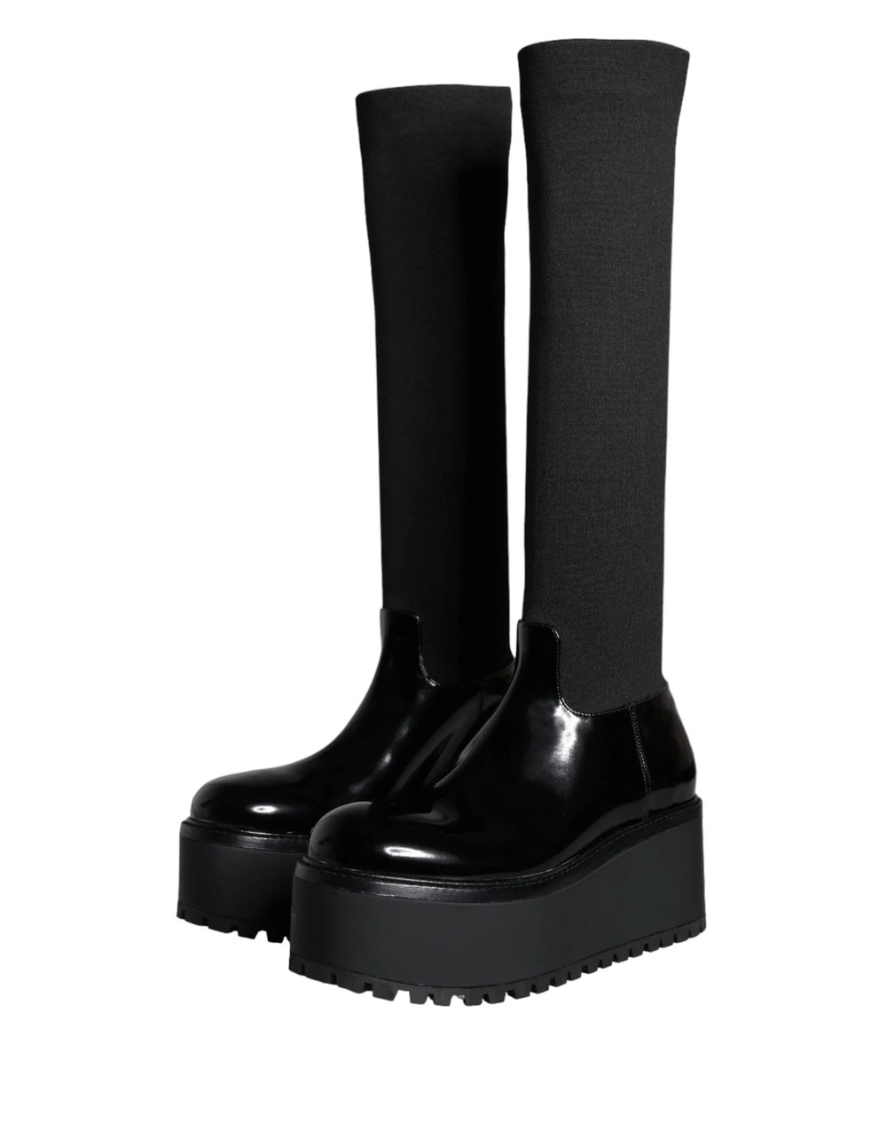 Dolce & Gabbana Black Leather Jersey Knee High Boots Shoes - EU39/US8.5 - Boots