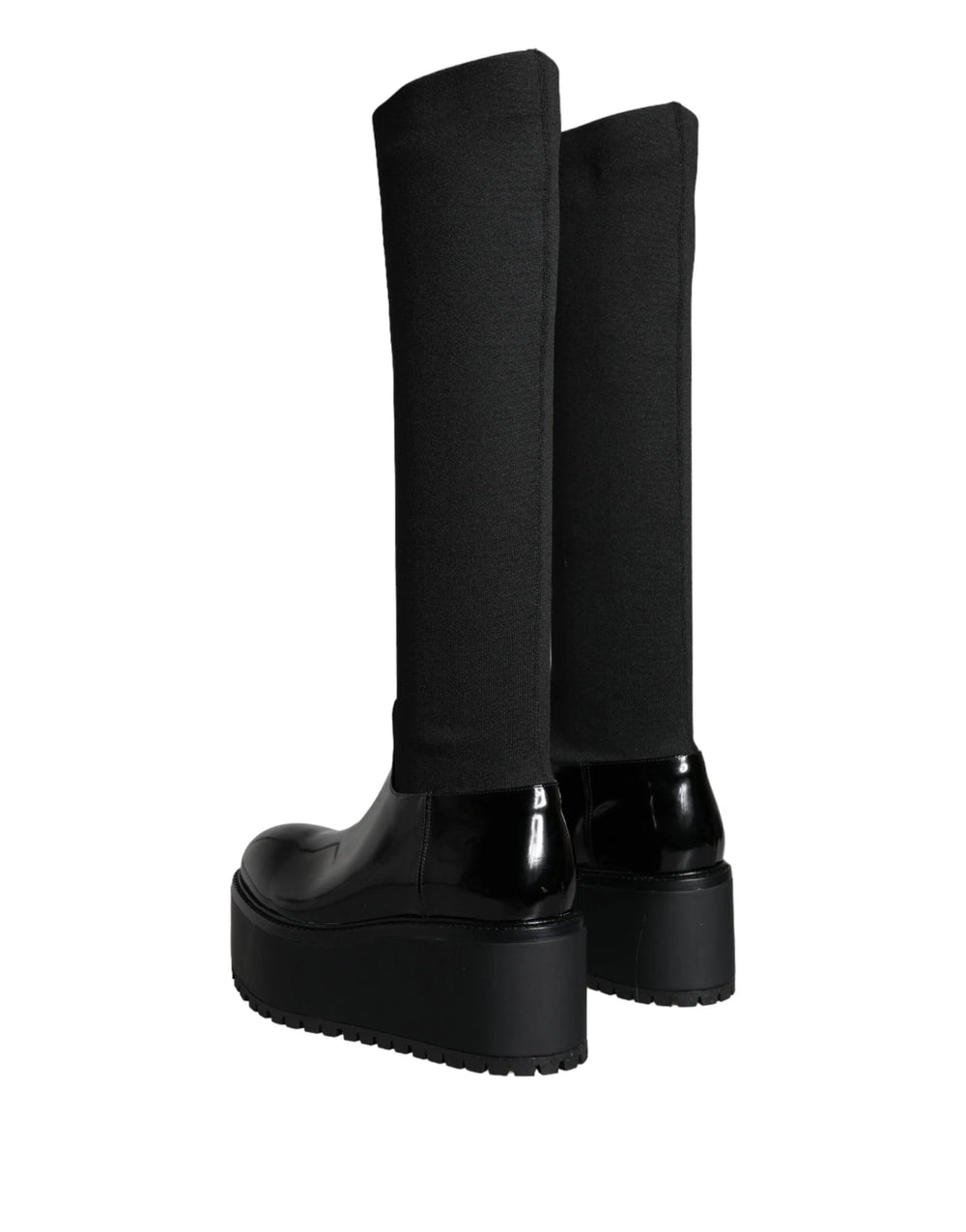 Dolce & Gabbana Black Leather Jersey Knee High Boots Shoes - EU39/US8.5 - Boots