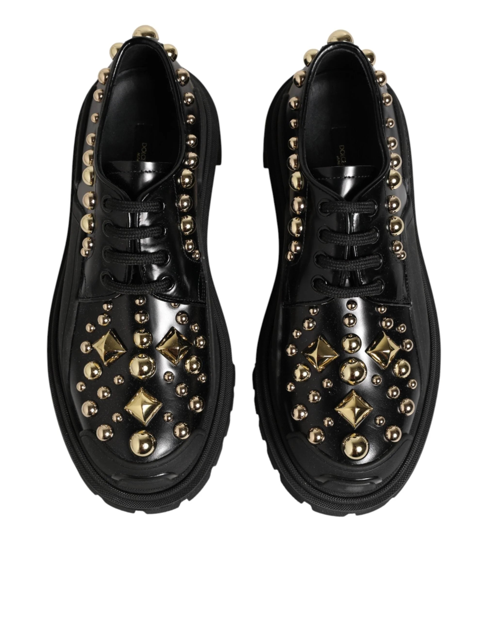 Dolce & Gabbana Black Leather Jeweled Crystals Derby Shoes