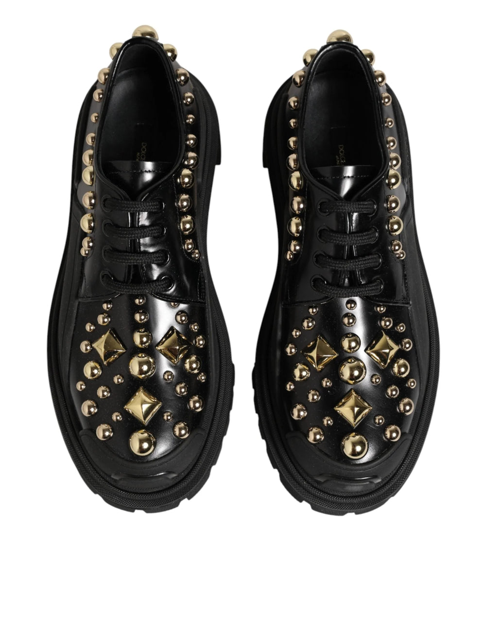 Dolce & Gabbana Black Leather Jeweled Crystals Derby Shoes