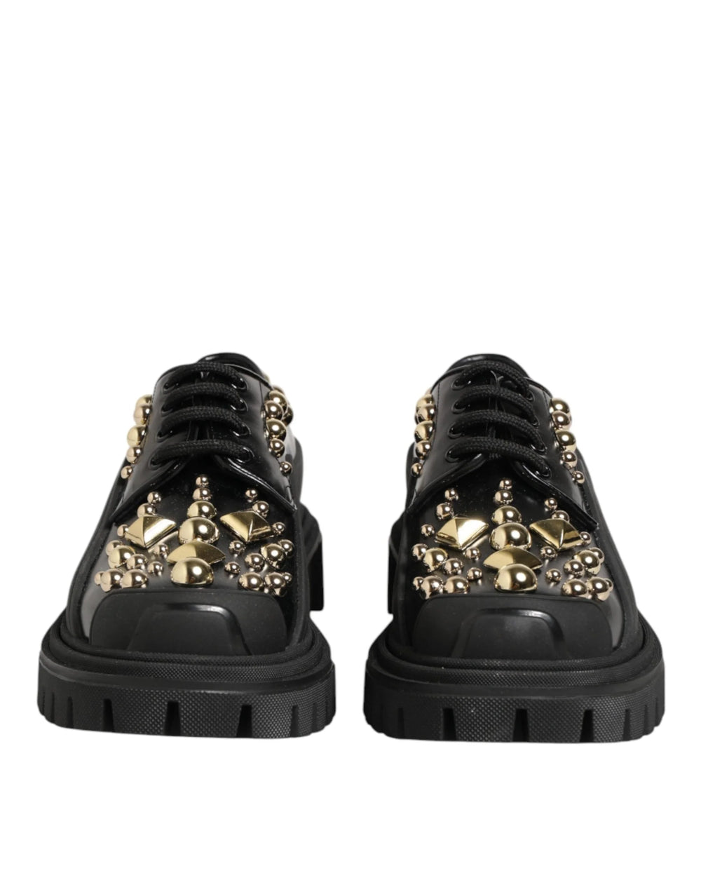 Dolce & Gabbana Black Leather Jeweled Crystals Derby Shoes