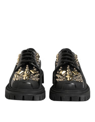 Dolce & Gabbana Black Leather Jeweled Crystals Derby Shoes