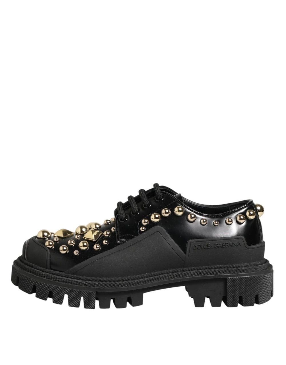 Dolce & Gabbana Black Leather Jeweled Crystals Derby Shoes - EU37/US6.5 - Heels
