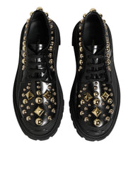 Dolce & Gabbana Black Leather Jeweled Crystals Derby Shoes - EU37/US6.5 - Heels