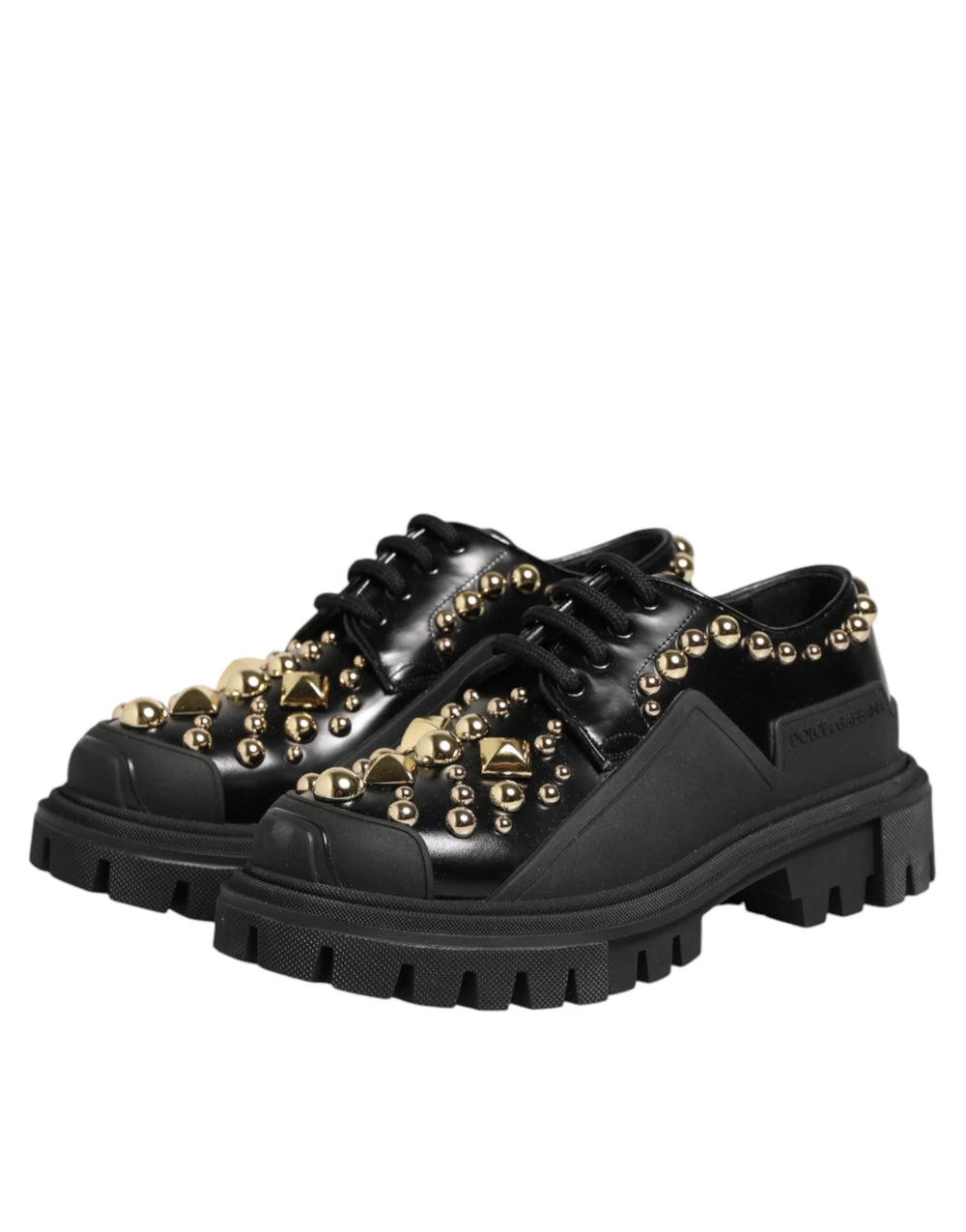Dolce & Gabbana Black Leather Jeweled Crystals Derby Shoes - EU37/US6.5 - Heels